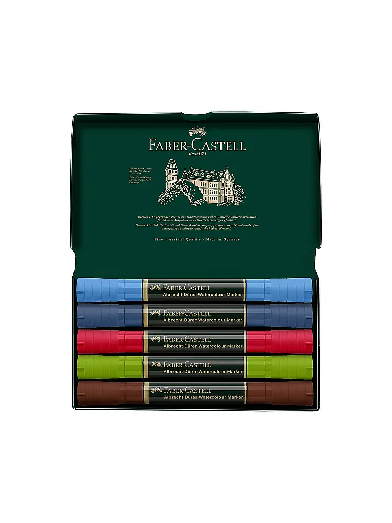 FABER-CASTELL | Pennarelli acquerellabili Albrecht Dürer, set da 5, custodia per schizzi urbani | Verde scuro