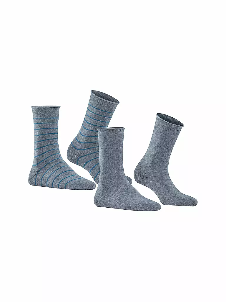 FALKE | Calzini sneaker Happy Stripe, confezione da 2, grigio chiaro mel. | Grigio