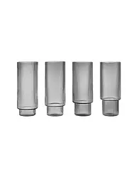 FERM LIVING | Set di 4 bicchieri da long drink RIPPLE Smoked Grey | Trasparente