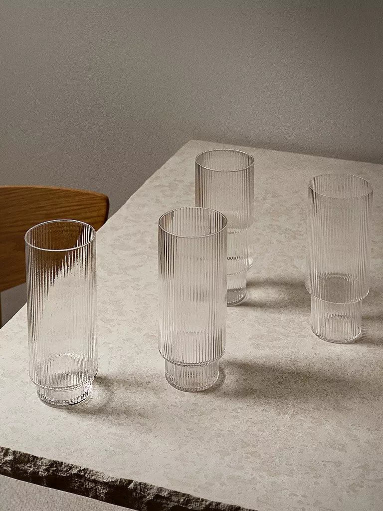 FERM LIVING | Set di 4 bicchieri da long drink RIPPLE | Trasparente
