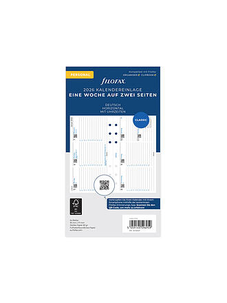 FILOFAX | Inserto per agenda settimanale in tedesco Personal 2026