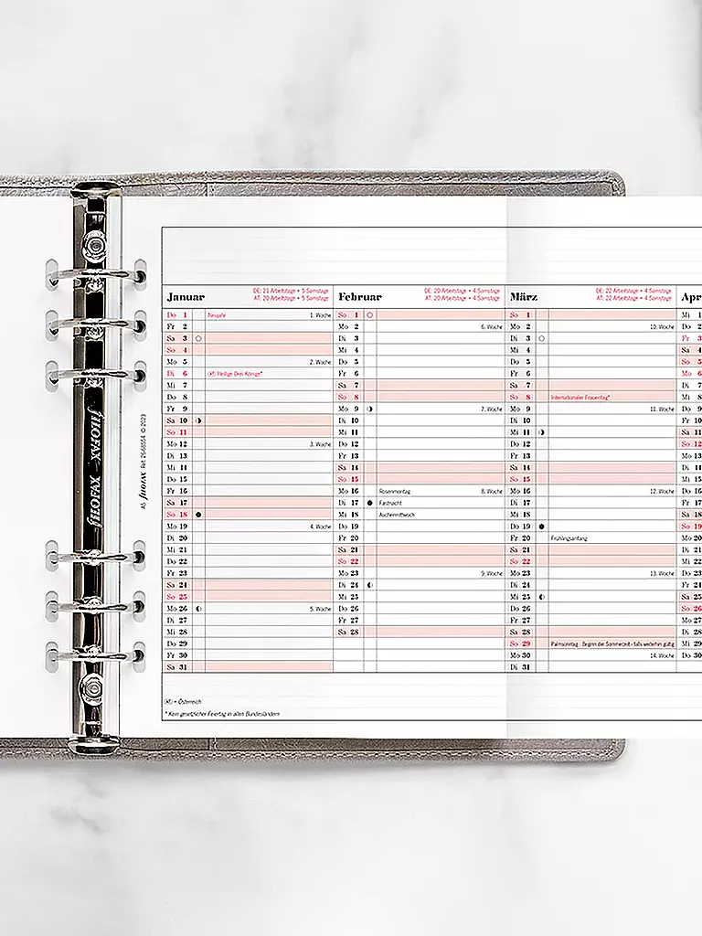 FILOFAX | Inserto per agenda, pianificatore annuale tedesco A5 2026 | Bianco