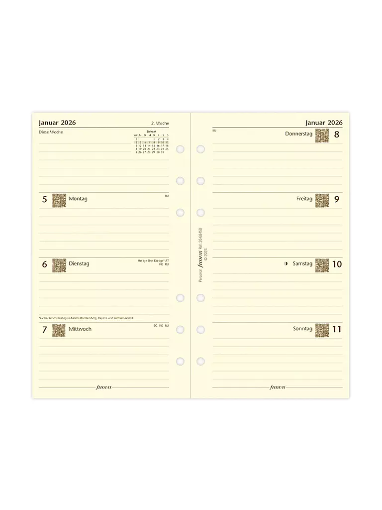 FILOFAX | Inserto per agenda settimanale in tedesco formato Personal 2026 | Bianco