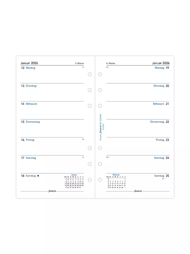 FILOFAX | Inserto per agenda settimanale in tedesco Personal 2026 | Bianco
