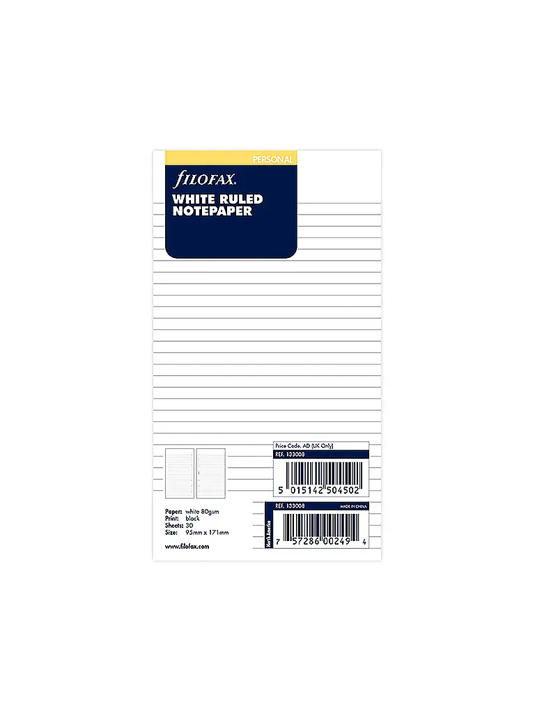 FILOFAX | Notizpapier weiß liniert - Personal | Bianco
