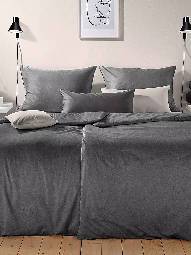 FLEURESSE | Biancheria da letto in damasco OPAL 70x90cm/140x200cm Antracite | Grigio