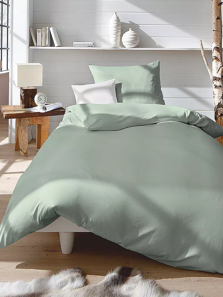 FLEURESSE | Biancheria da letto in jersey interlock 70x90 cm/140x200 cm Salvia | Verde chiaro