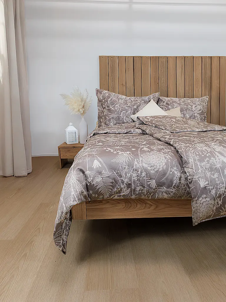 FLEURESSE | Biancheria da letto in raso 70x90cm/140x200cm MODERN GARDEN B Taupe | Rosa