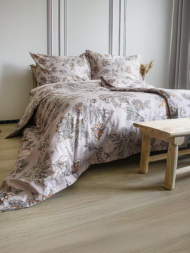FLEURESSE | Biancheria da letto in raso MODERN GARDEN B 70x90cm/140x220cm Sandstone | Beige
