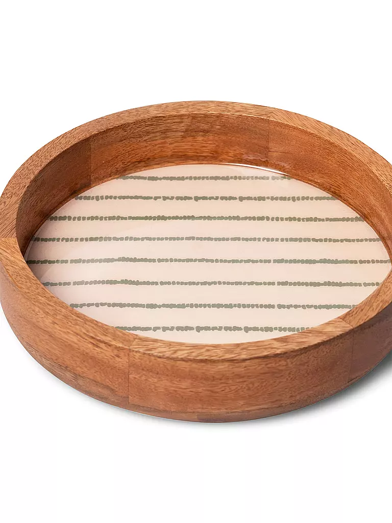 FYNCH-HATTON | Holztablett 22cm klein SINGA Leaf Green Stripe | Verde scuro