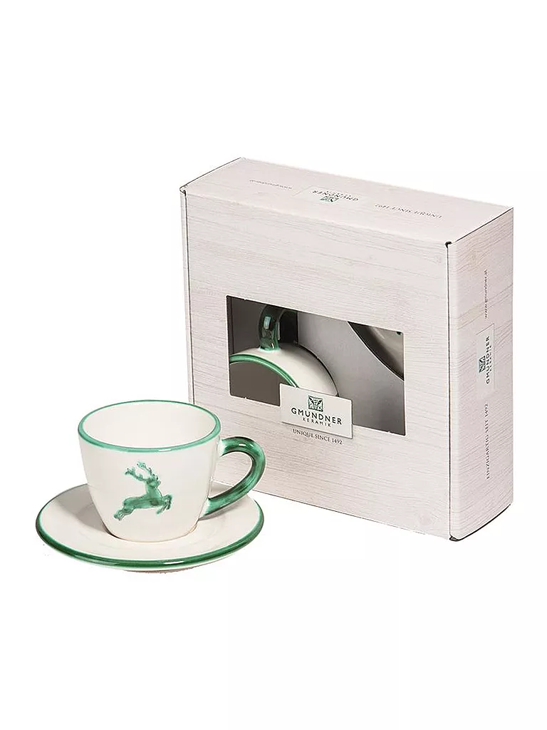 GMUNDNER KERAMIK | Tazza e piattino - Espresso for you Gourmet - Set da 2 pezzi "Cervo Verde" | Verde