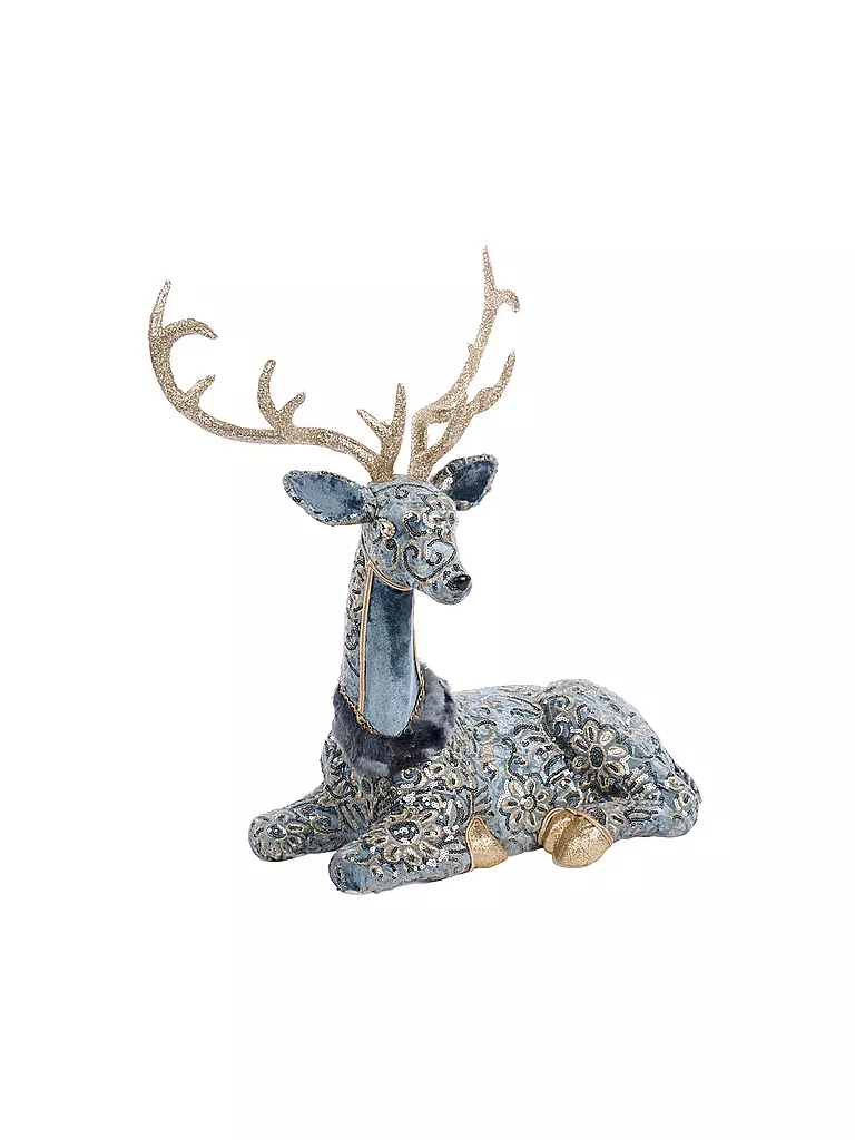 GOODWILL | Dekofigur Lying Deer 54cm blue/grey/gold | Blu