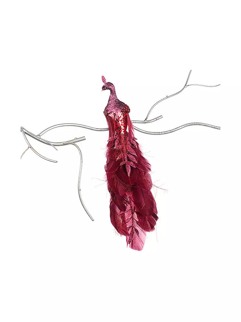 GOODWILL | Figura decorativa Pavone di foglie su clip 36cm rosso | Rosso