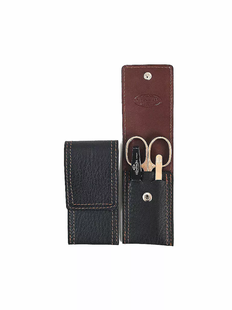 HAMMANN | Set da viaggio per manicure in custodia di pelle (marrone scuro, 3 pezzi) | Marrone