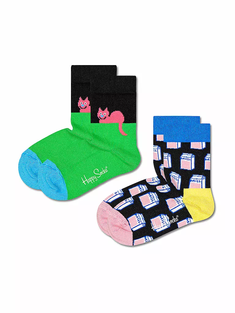HAPPY SOCKS | Calzini da bambino CAT, confezione da 2, nero/multicolore | Nero