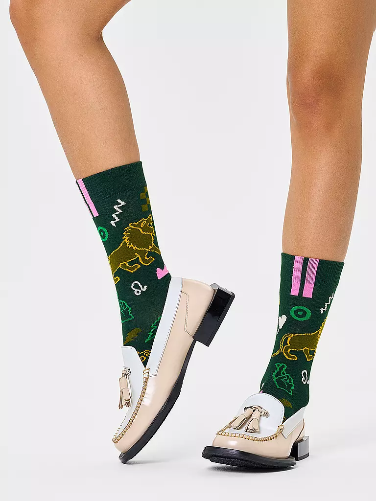 HAPPY SOCKS | Calzini da donna 36-40 LÖWE arancioni | Verde scuro