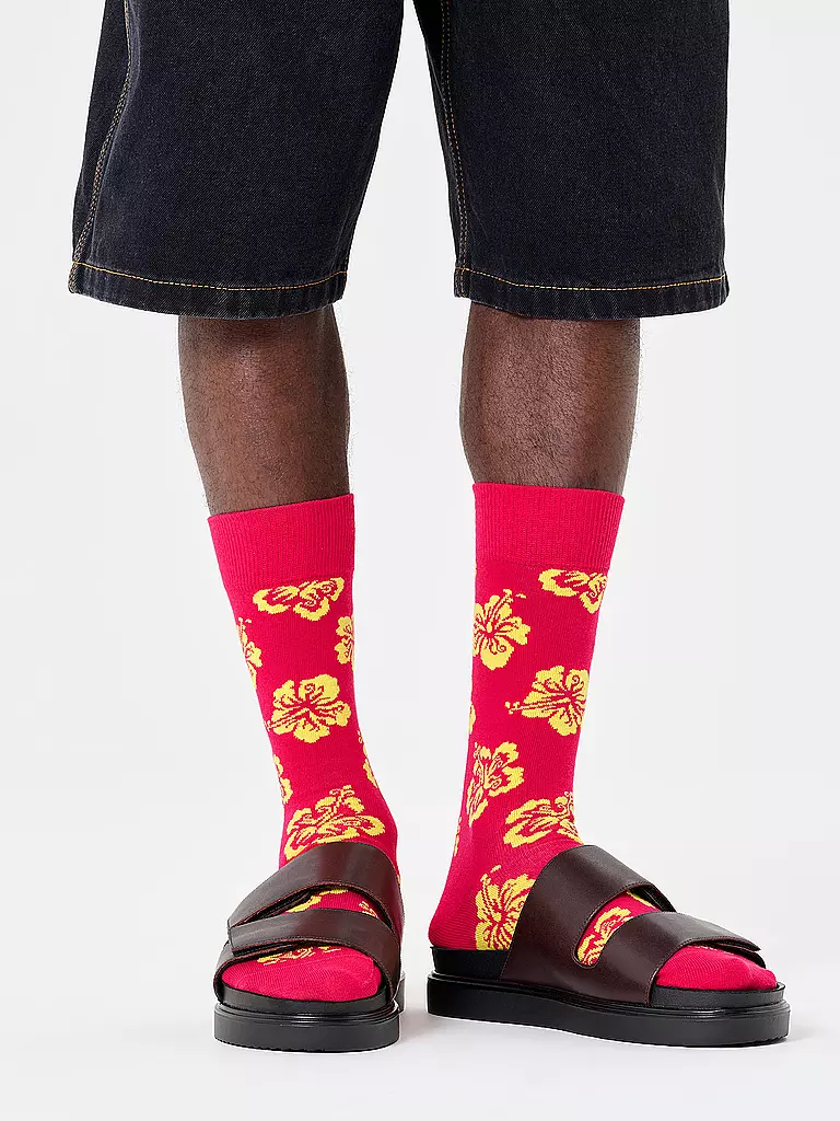 HAPPY SOCKS | Calzini da uomo HIBISCUS 41-46 rosa scuro | Rosso