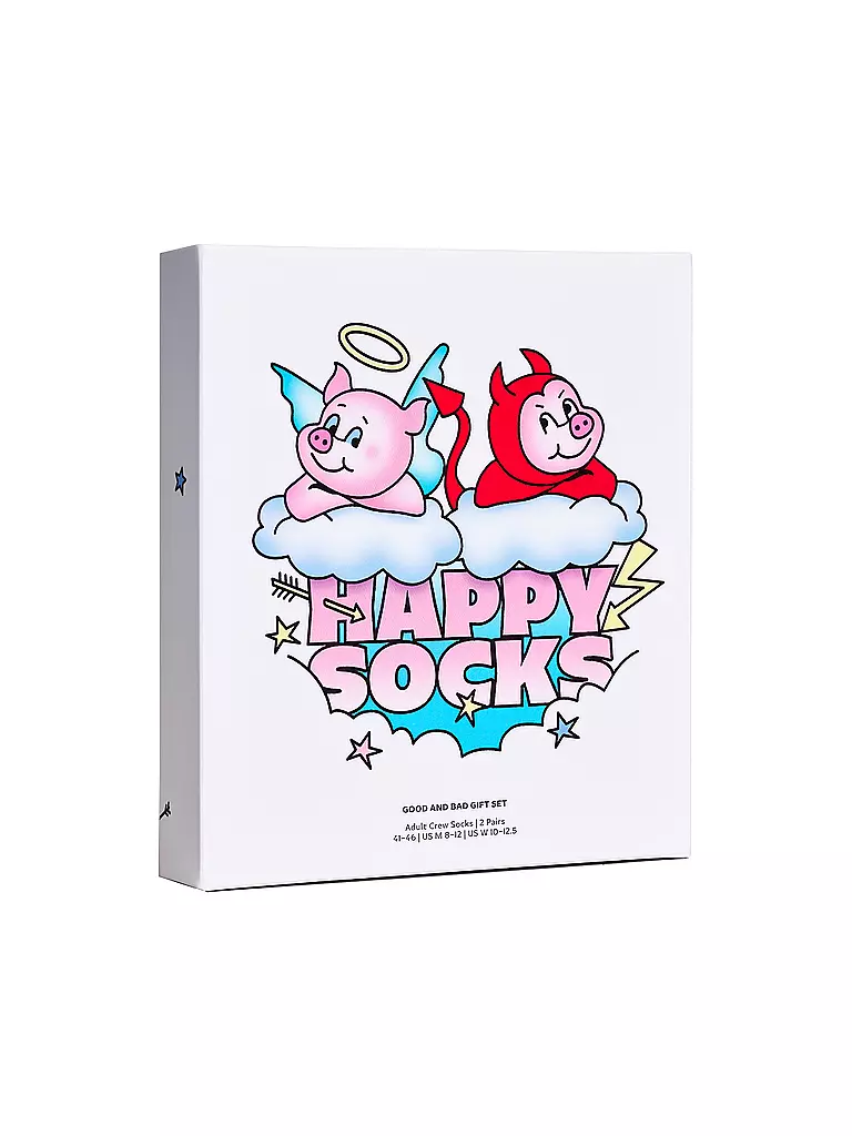 HAPPY SOCKS | Set regalo da uomo, confezione da 2, GOOD BAD PIG 41-46 bianco |