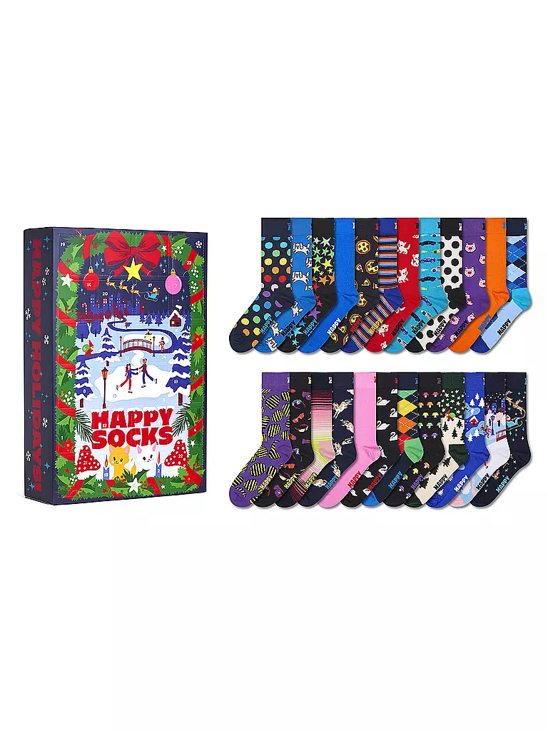 HAPPY SOCKS | Set regalo da uomo, confezione da 24, CALENDARIO DELL'AVVENTO 41-46 blu navy | Blu scuro