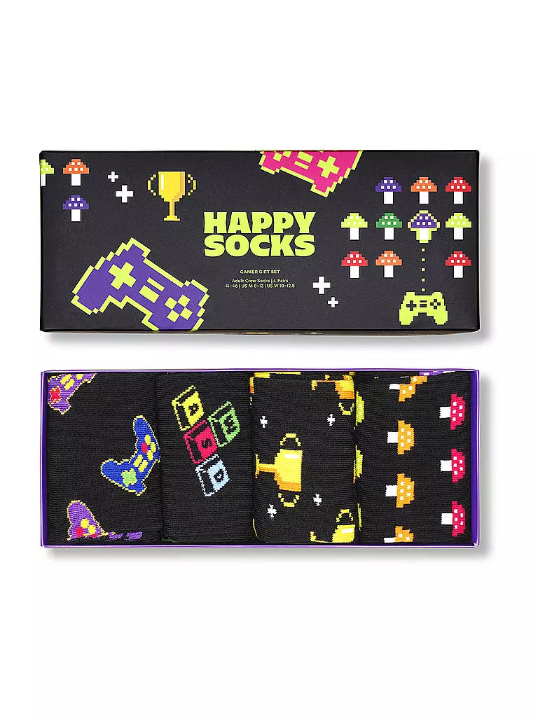 HAPPY SOCKS | Set regalo da uomo, confezione da 4, GAMER, 41-46, nero | 