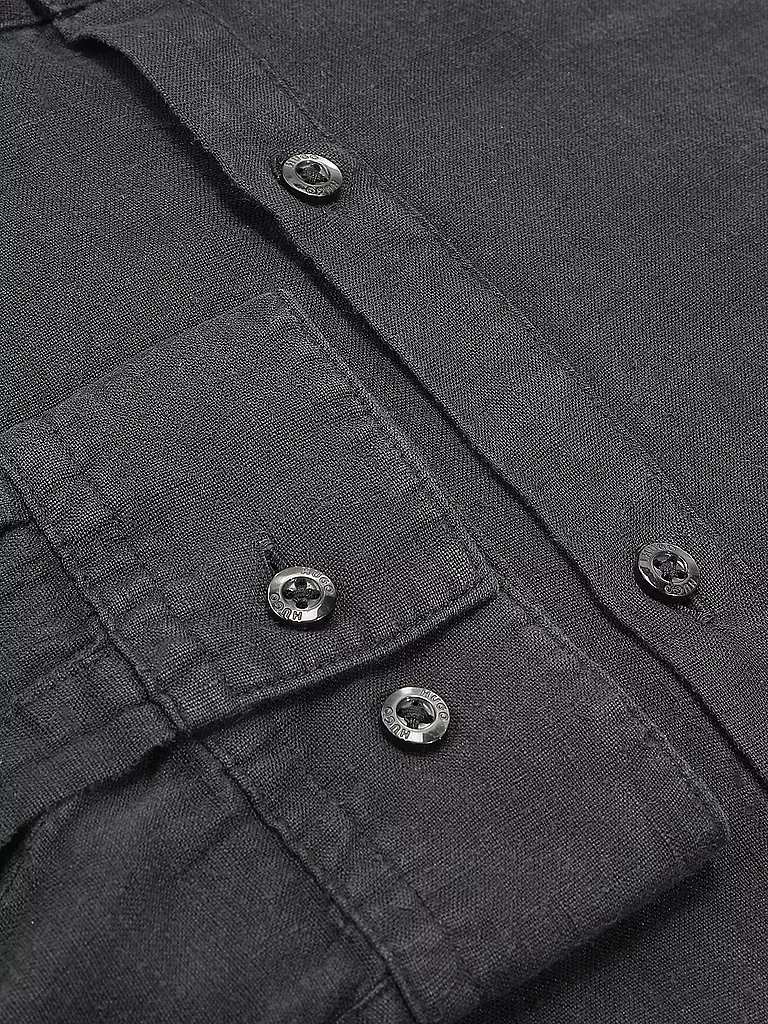 HUGO | Camicia di lino slim fit ELVORY | Nero