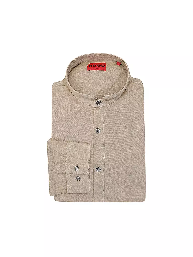 HUGO | Leinenhemd Slim Fit ELVORY  | Marrone