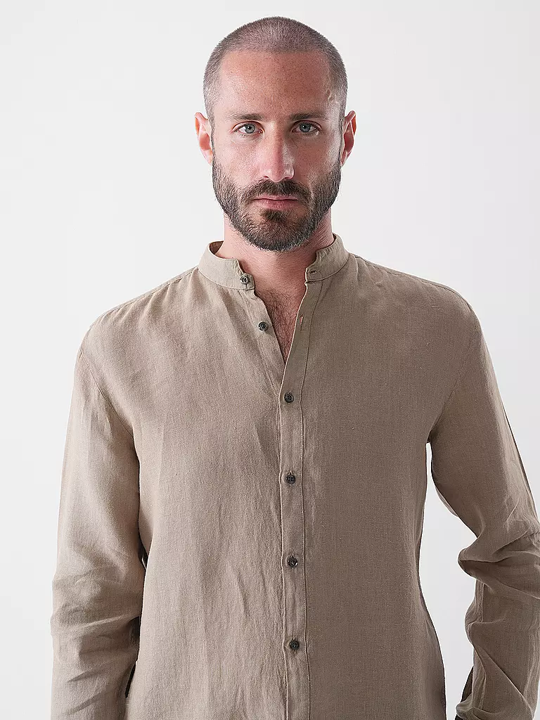 HUGO | Leinenhemd Slim Fit ELVORY  | Marrone
