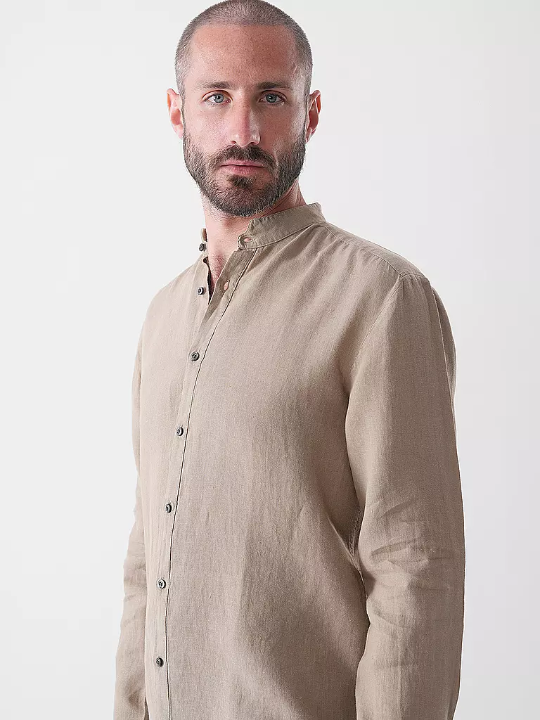 HUGO | Leinenhemd Slim Fit ELVORY  | Marrone