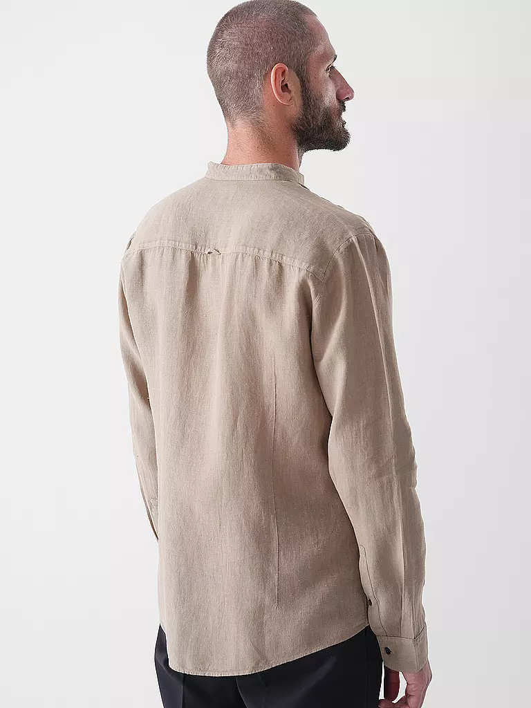 HUGO | Leinenhemd Slim Fit ELVORY  | Marrone