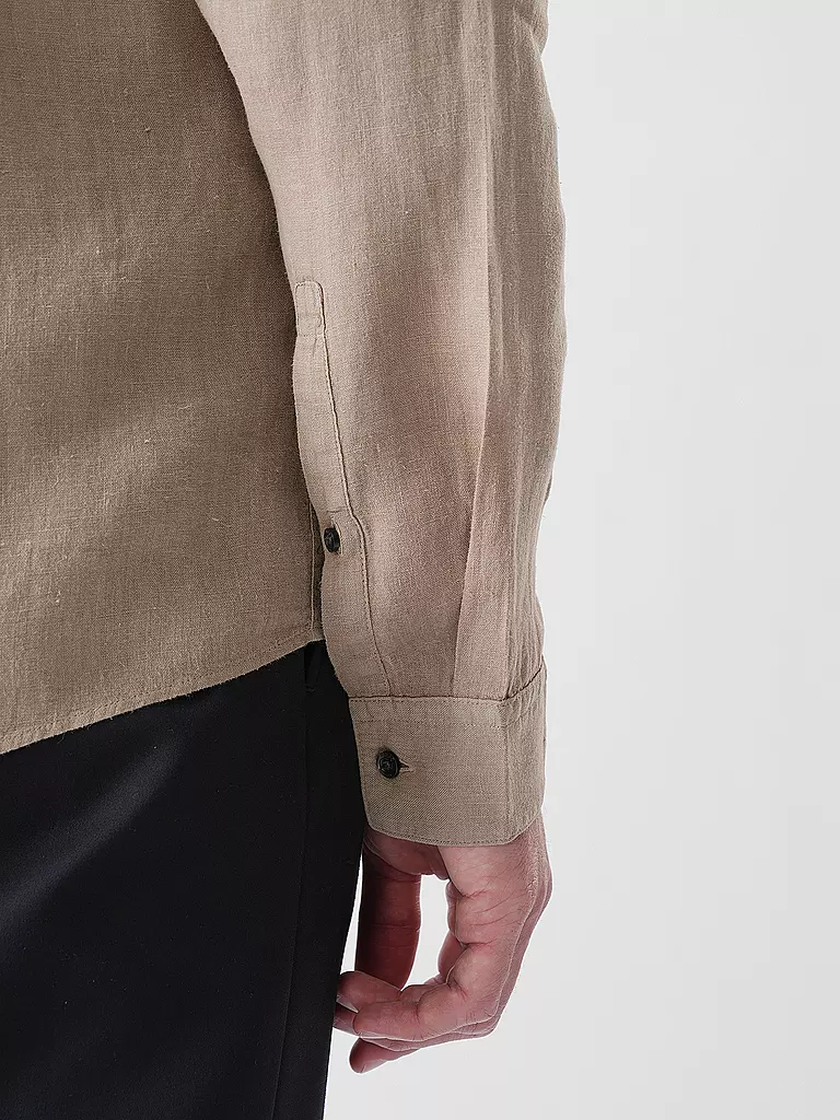 HUGO | Leinenhemd Slim Fit ELVORY  | Marrone