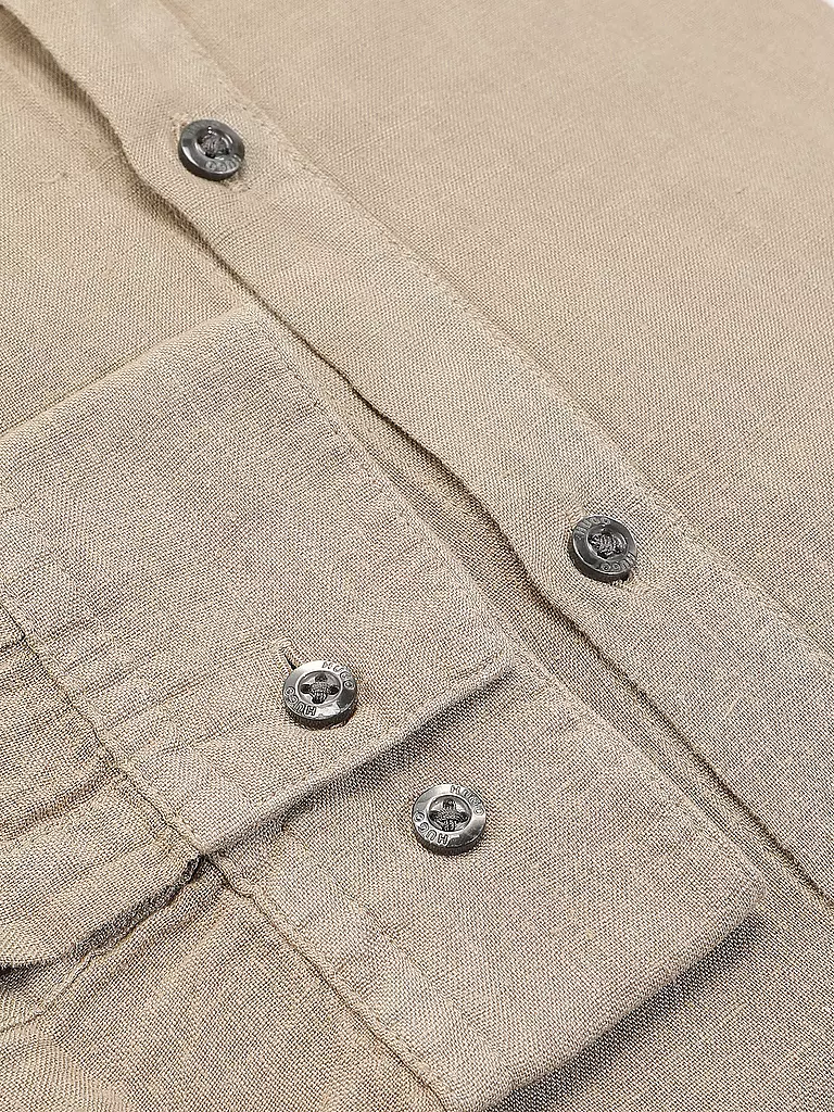 HUGO | Leinenhemd Slim Fit ELVORY  | Marrone