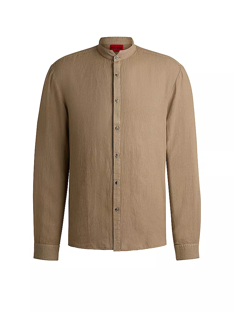 HUGO | Leinenhemd Slim Fit ELVORY  | Marrone