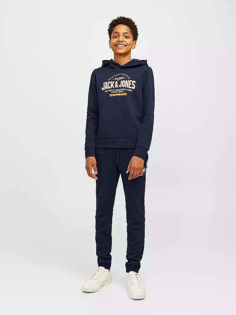 JACK & JONES | Felpa con cappuccio da ragazzo - Hoodie JJELOGO | Blu scuro
