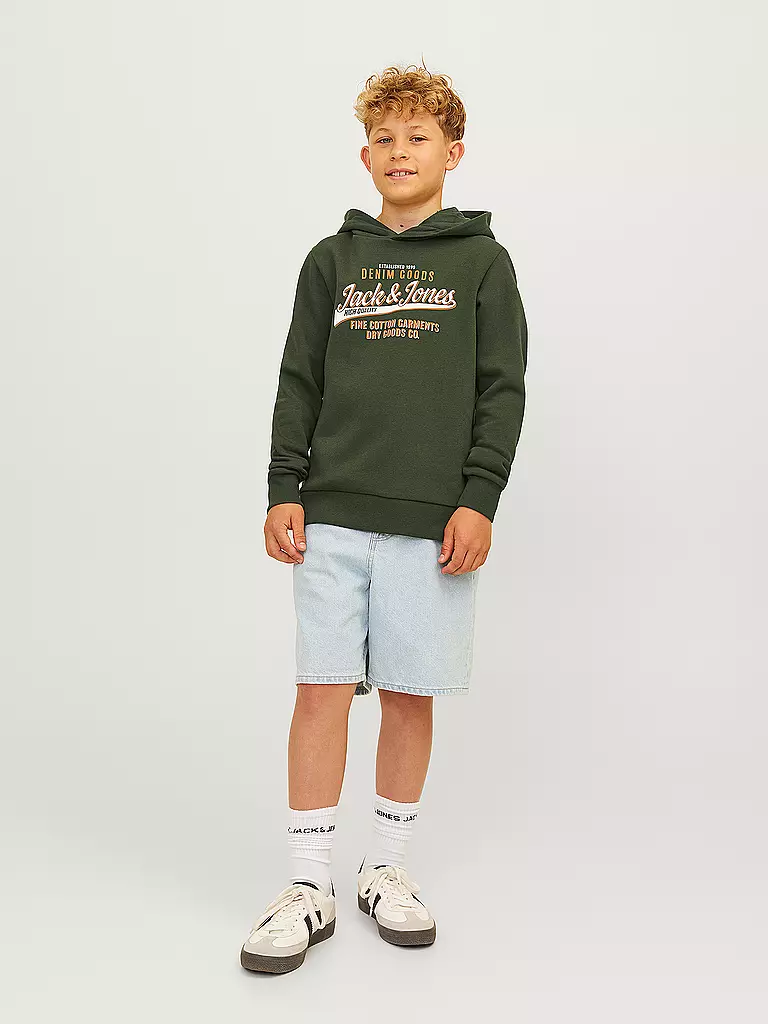 JACK & JONES | Felpa con cappuccio da ragazzo - Hoodie JJELOGO | Oliva