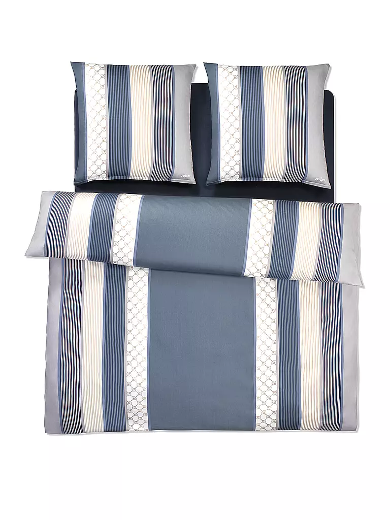 JOOP | Biancheria da letto in raso Cornflower Stripes 2 x 70x90cm / 200x200cm Deep Coal | Grigio