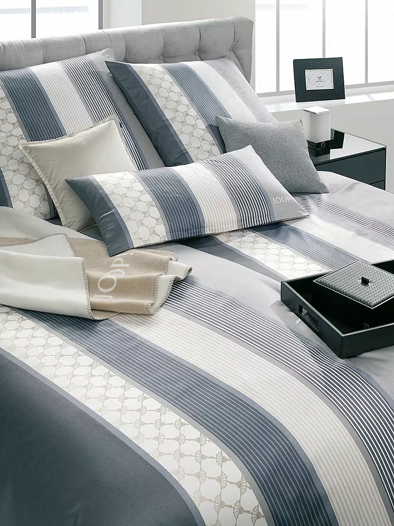 JOOP | Biancheria da letto in raso Cornflower Stripes 70x90cm / 140x220cm Deep Coal | Grigio