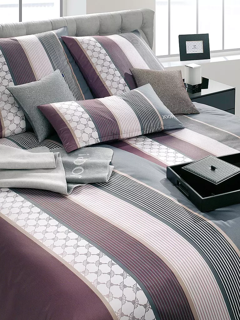 JOOP | Biancheria da letto in raso Cornflower Stripes 70x90cm / 140x220cm Deep Wine | Bacca