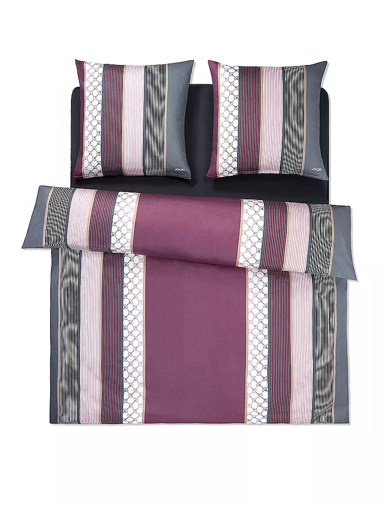 JOOP | Satin Bettwäsche Cornflower Stripes 2 x 70x90cm / 200x200cm Deep Wine | Bacca