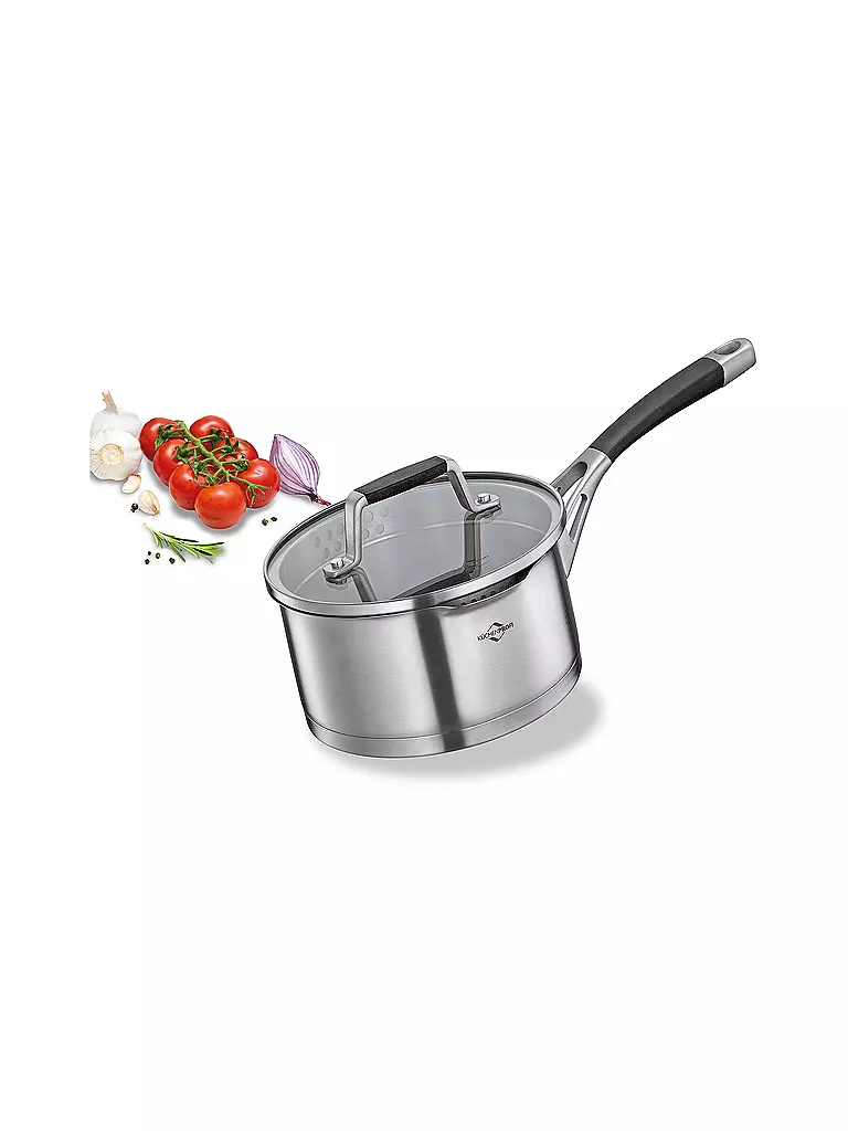 KÜCHENPROFI | Casseruola con manico 16cm/1,5l BOLOGNA Acciaio inox/Nero | Argento