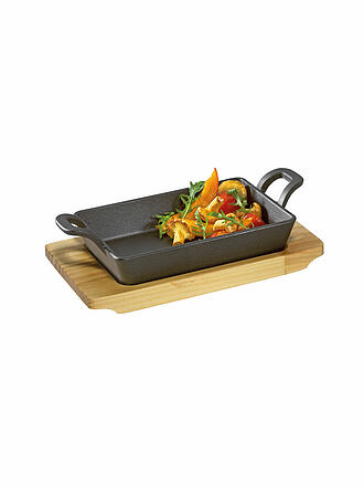 KÜCHENPROFI | Padella da portata rettangolare con tagliere in legno 21,5x12,5 cm