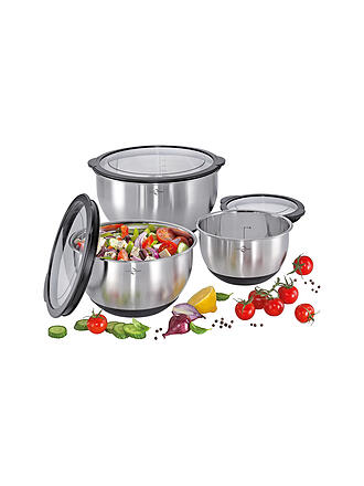 KÜCHENPROFI | Set di ciotole con coperchio DELUXE antiscivolo, 3 pz. acciaio inox/silicone