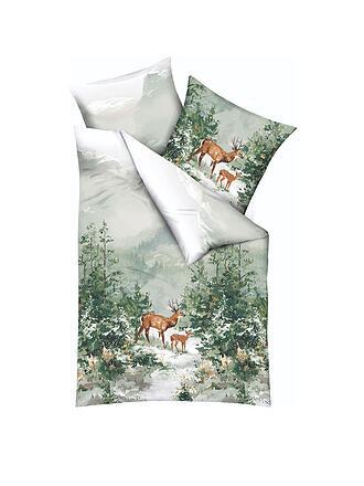 KAEPPEL | Biancheria da letto in flanella MAJESTIC DEER 70x90cm/140x200cm Verde