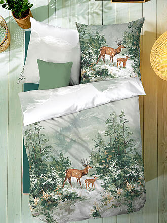 KAEPPEL | Biancheria da letto in flanella MAJESTIC DEER 70x90cm/140x200cm Verde