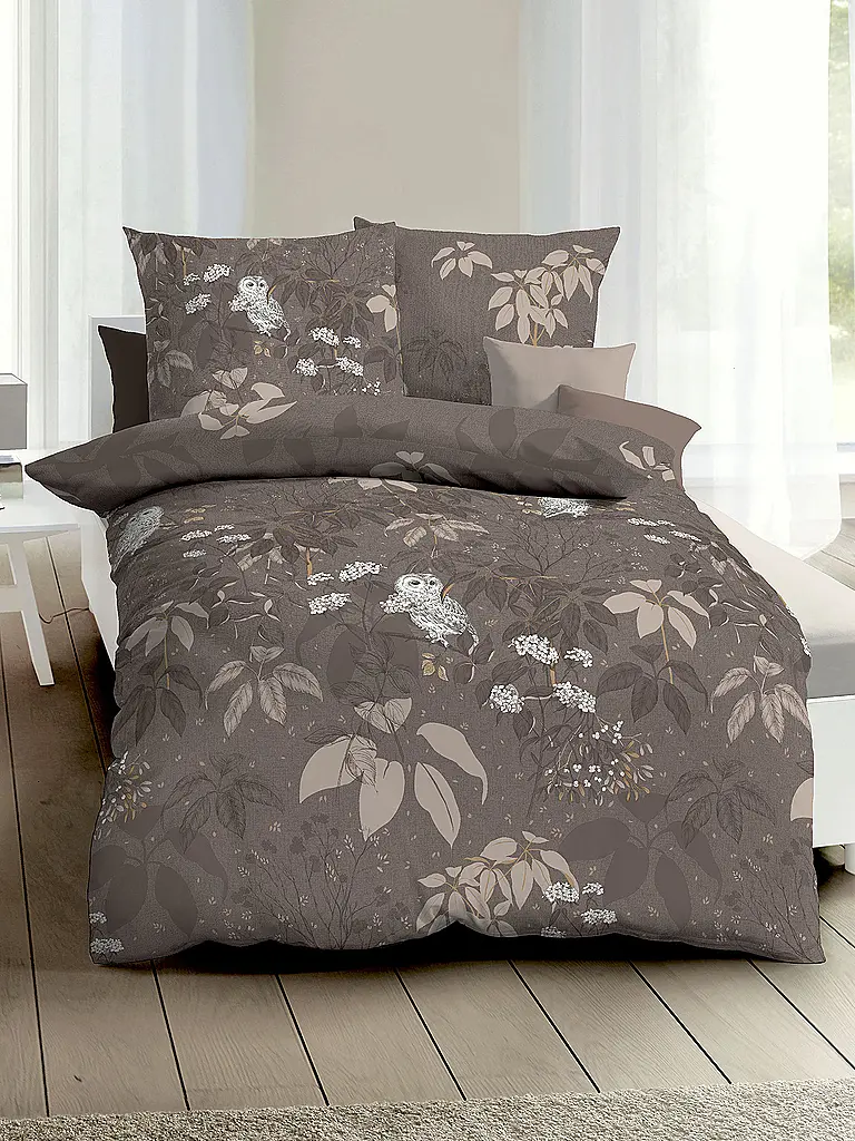 KAEPPEL | Biancheria da letto in flanella 70x90cm/140x200cm GUFO DELLE NEVI Marrone | Marrone