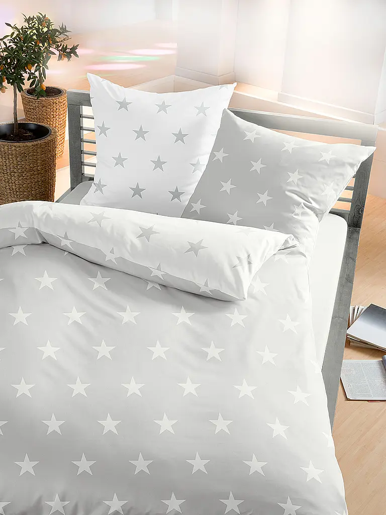 KAEPPEL | Biancheria da letto in flanella 70x90cm/140x200cm STARS Ardesia | Grigio chiaro