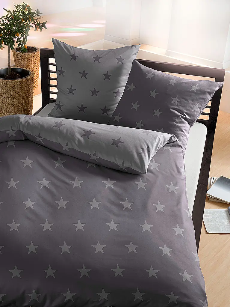KAEPPEL | Biancheria da letto in flanella 70x90cm/140x200cm STARS Zinn | Grigio