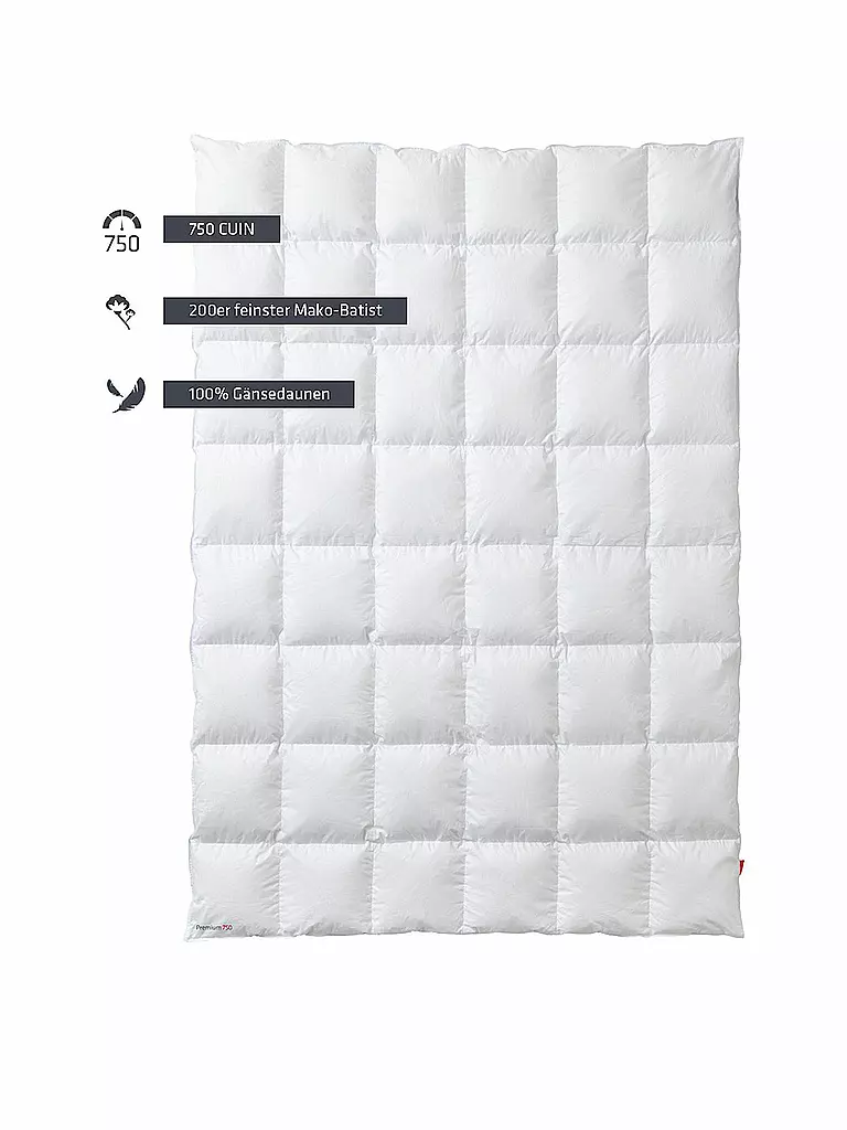 KAUFFMANN | Piumino a cassettoni "Premium 750" 140x200cm 530g Caldo | Bianco