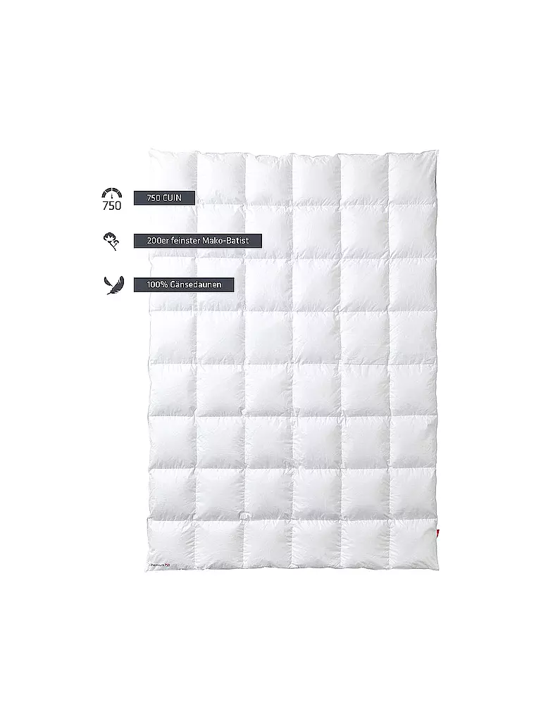 KAUFFMANN | Piumino a cassettoni "Premium 750" 140x220cm (580g caldo) | Bianco