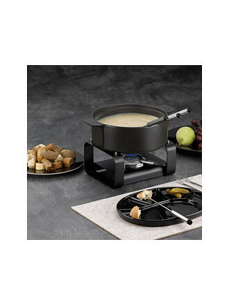 KELA | Set per fonduta di formaggio 9 pezzi ROMAN in ceramica nero