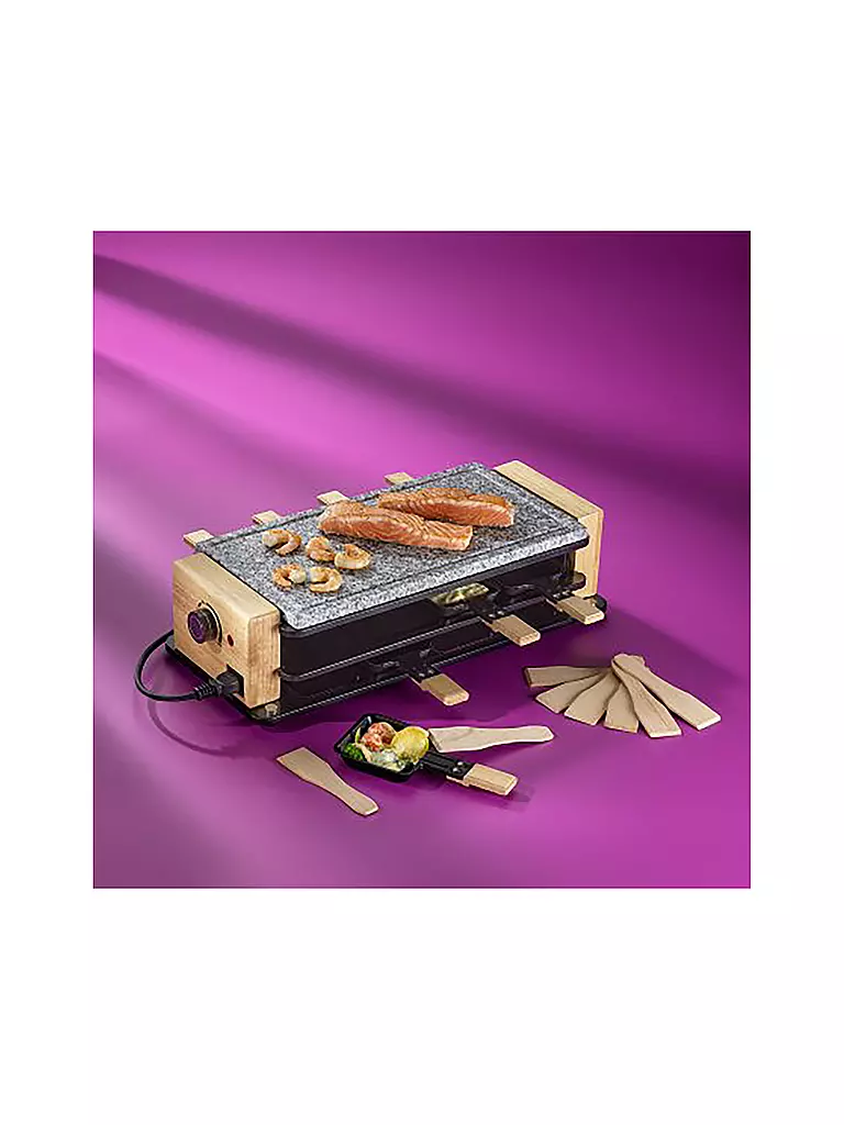 KELA | Raclette con pietra ollare BEDRETTO per 8 persone Granito / Legno | Grigio